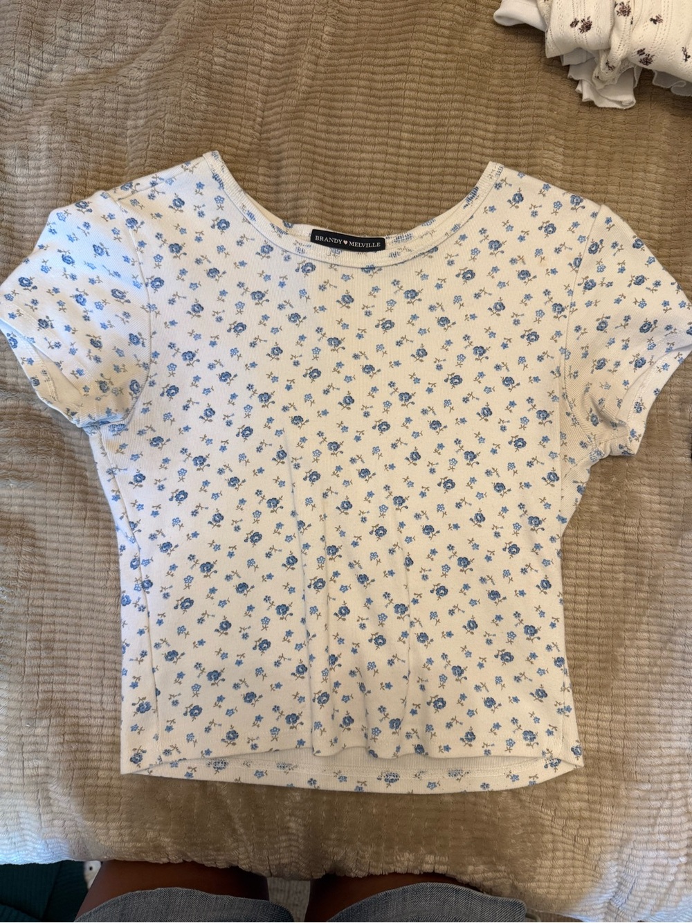 Brandy Melville White Tee with Blue Floral Print